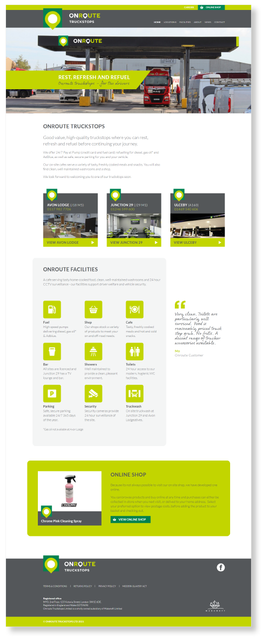 Onroute Truckstops Web Design